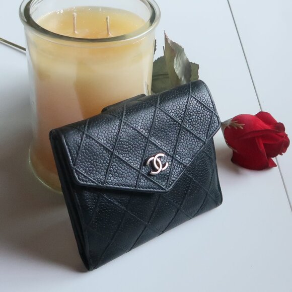 Chanel Black Caviar Leather Quilted Coin & Card Holder Wallet Luxury Designer - Picture 2 of 14